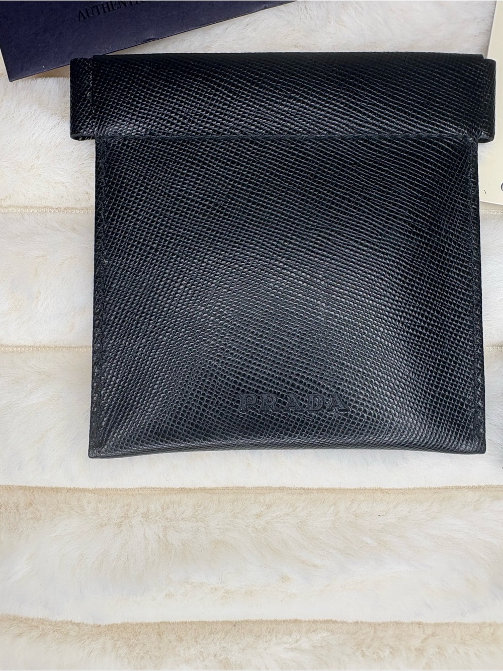 Authentic Prada Saffiano Leather Coin Pouch Wallet Black Nero Italy w Cards